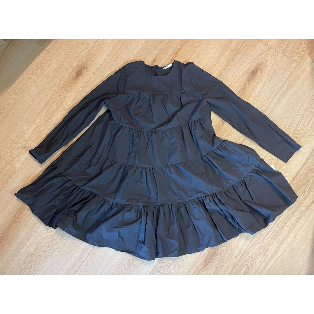 ASOS Design Black Tiered Mini Poplin Dress Size US 2 Petite